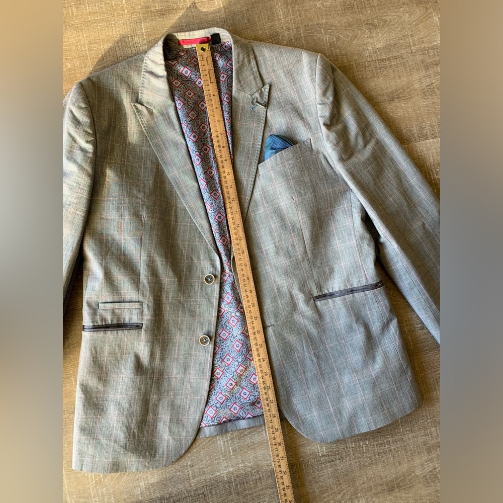 ▶️ Ted Baker Men’s Knit Blazer sz 5 gray plaid designer career formal casual* - Picture 8 of 15